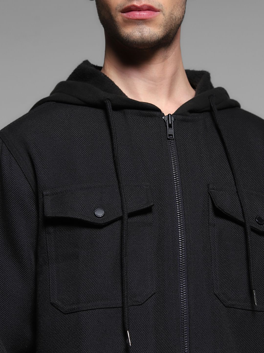 Black Hooded Oversized Cotton Shirt