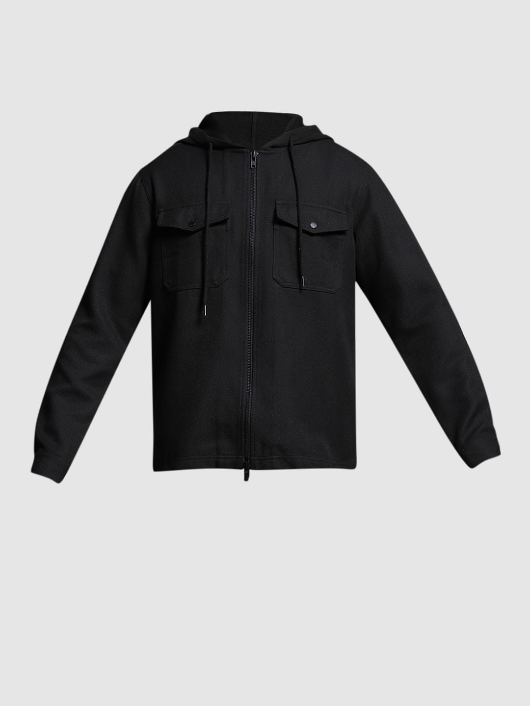 Black Hooded Oversized Cotton Shirt