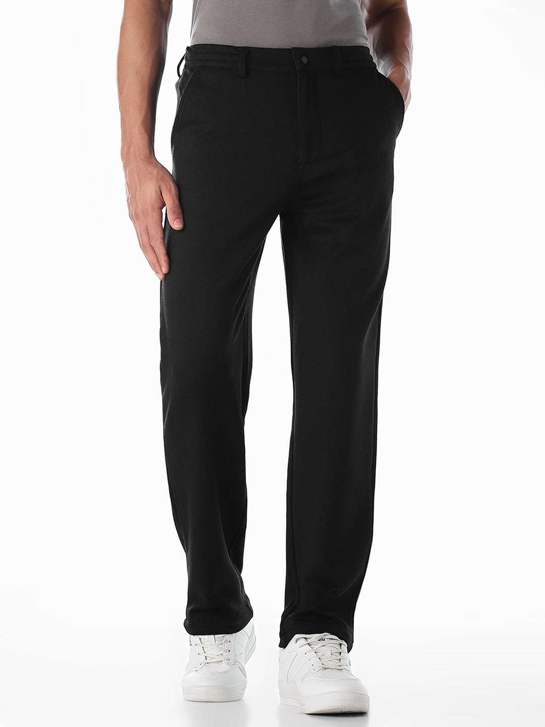 Regular Fit Mid Rise Pants - Black