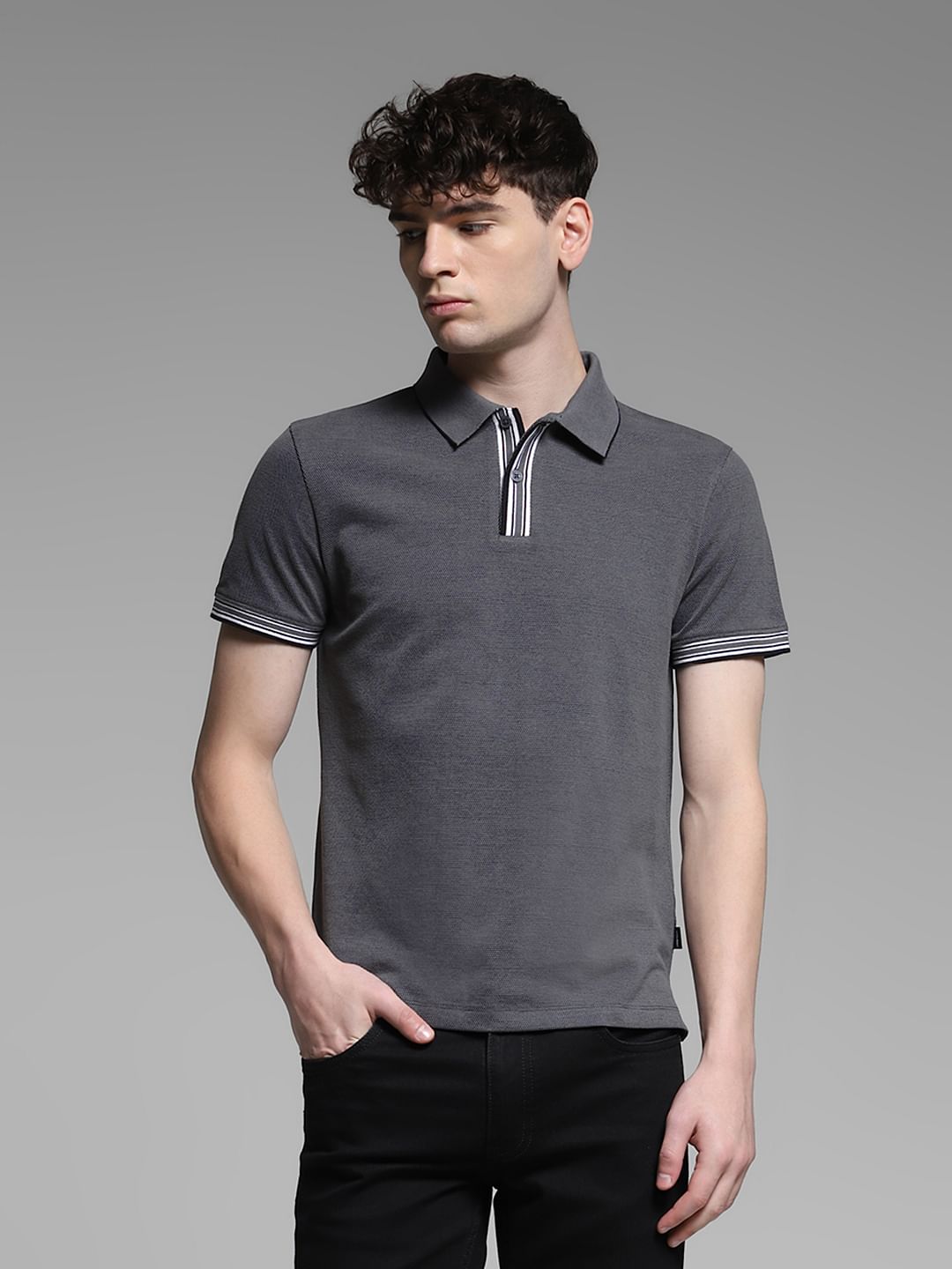 Dark Grey Knitted Cotton Polo