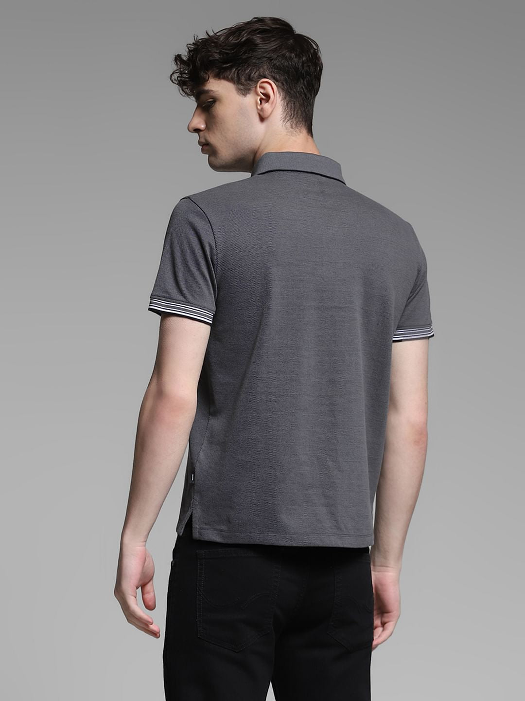 Dark Grey Knitted Cotton Polo