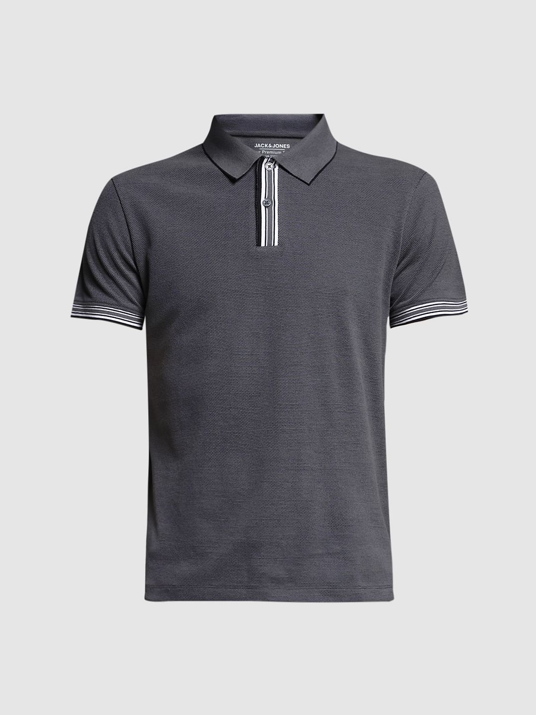 Dark Grey Knitted Cotton Polo