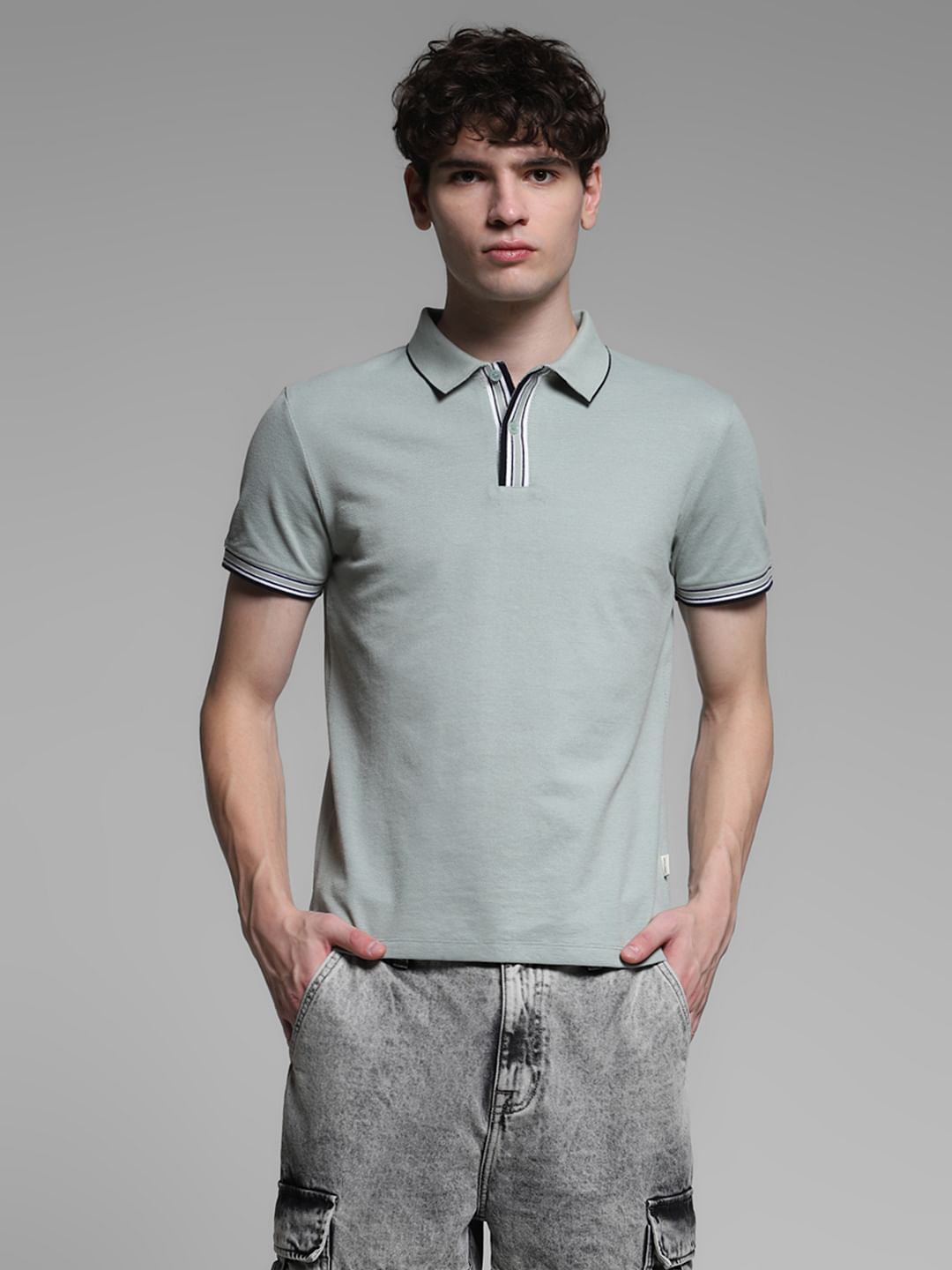 Light Green Knitted Cotton Polo