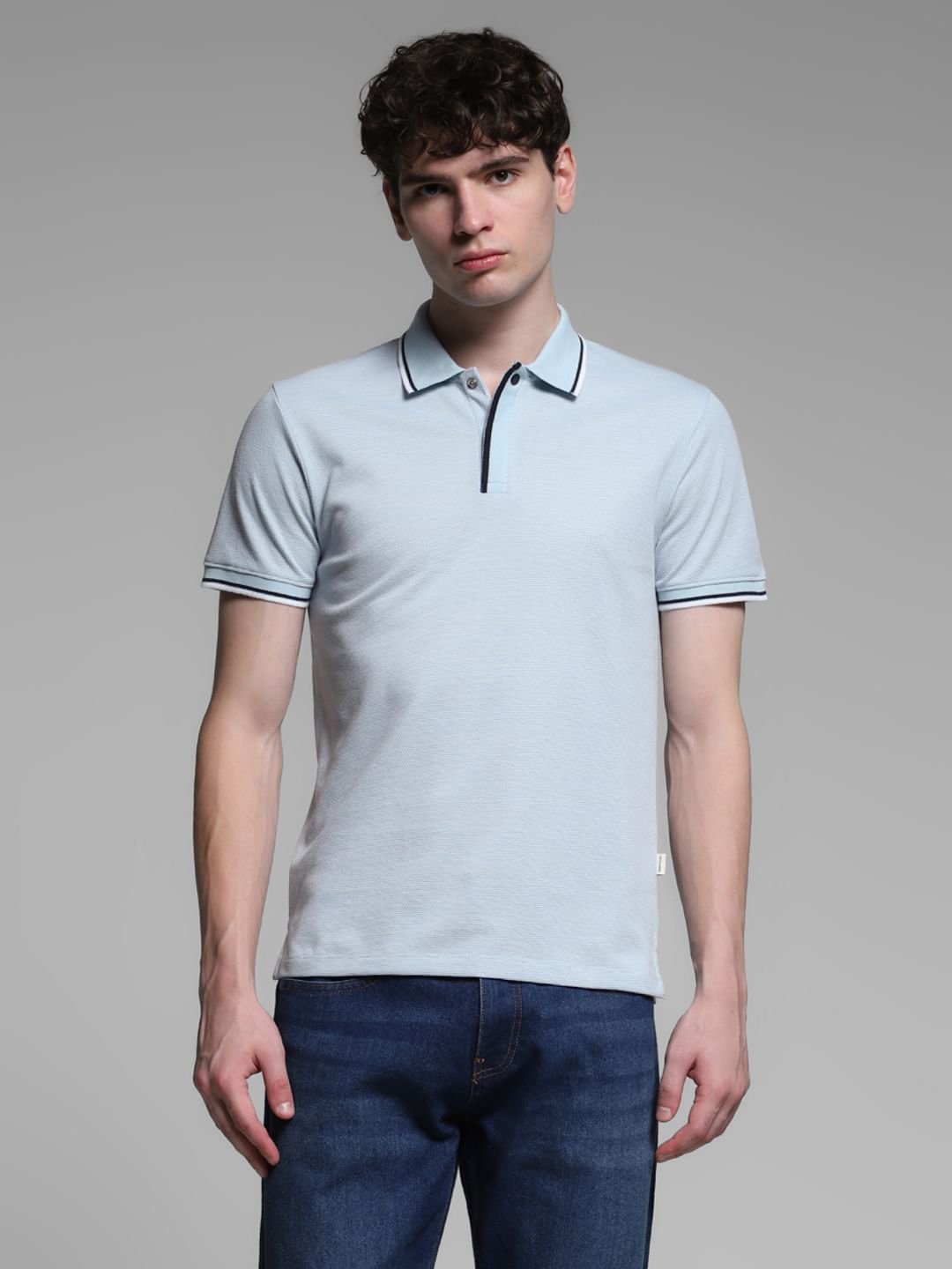 Light Blue Knitted Cotton Polo