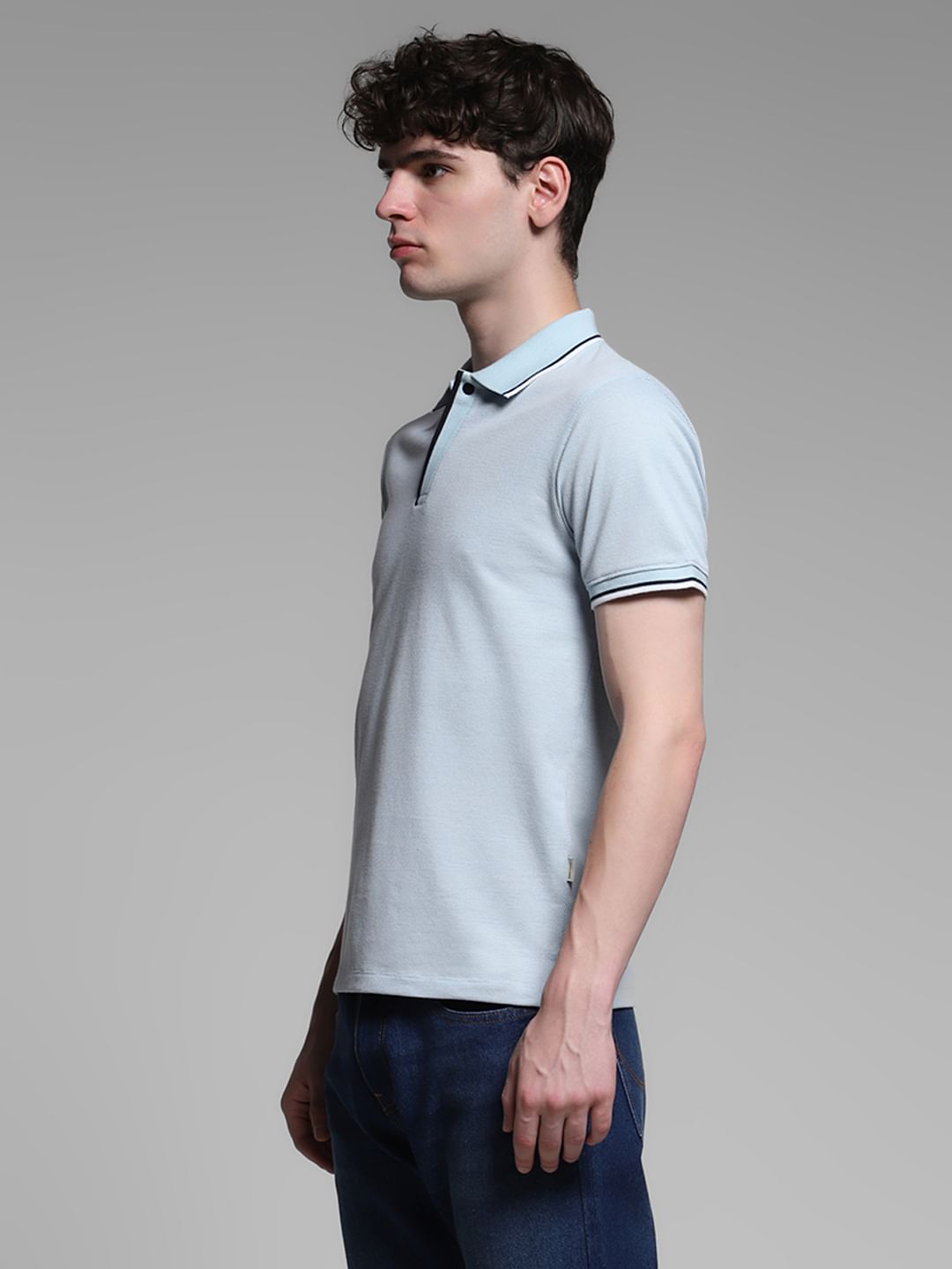 Light Blue Knitted Cotton Polo