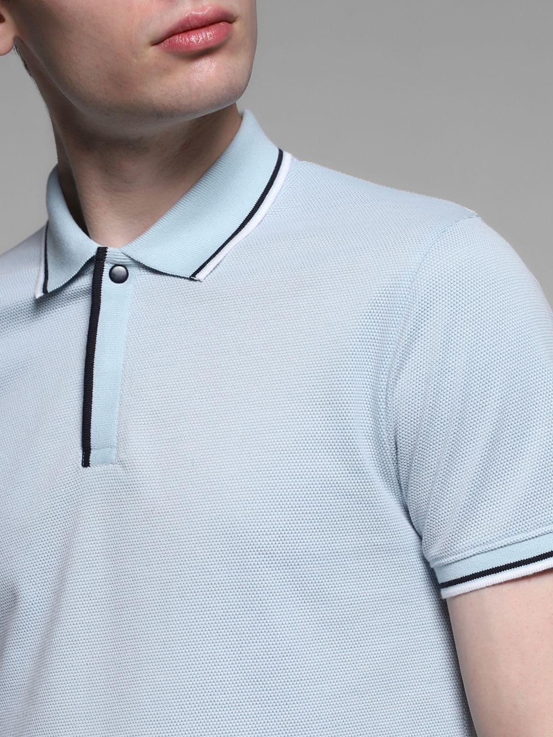 Light Blue Knitted Cotton Polo