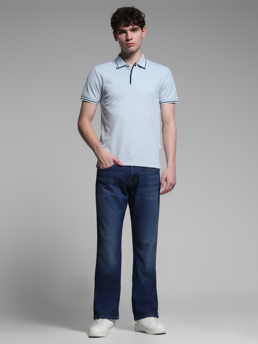 Light Blue Knitted Cotton Polo