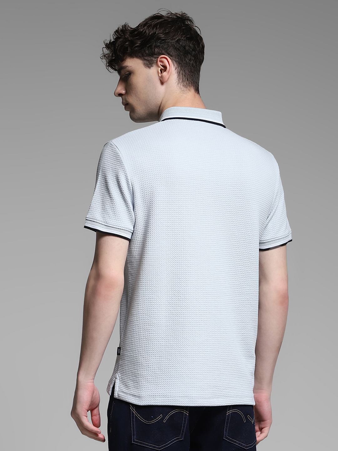 Light Blue Knitted Zip Up Polo