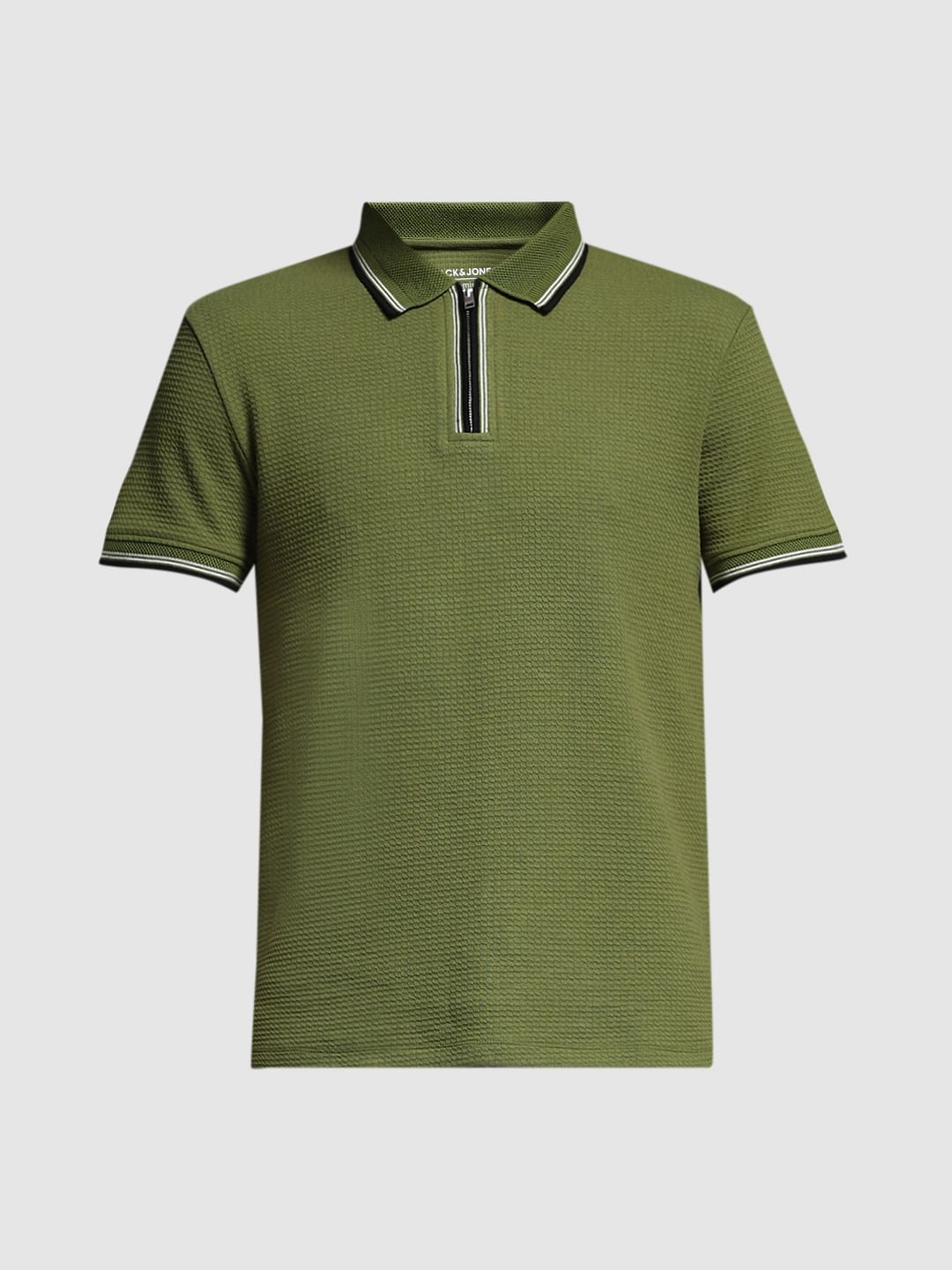 Dark Green Knitted Zip Up Polo