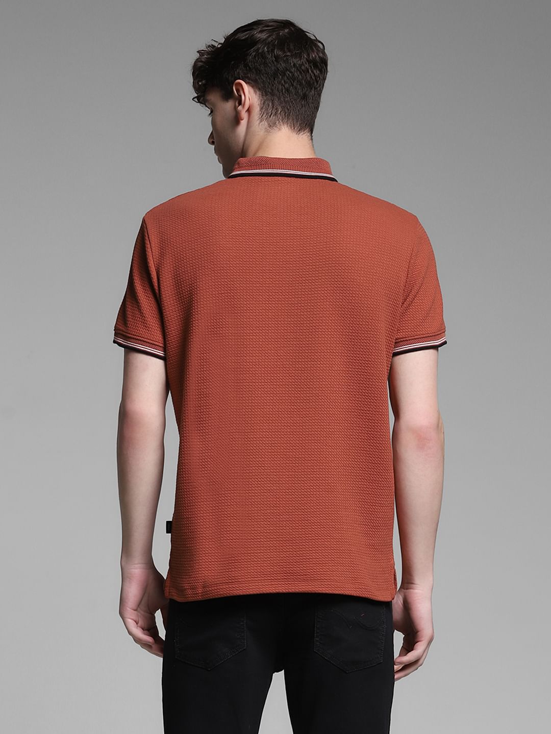 Dark Red Knitted Zip Up Polo