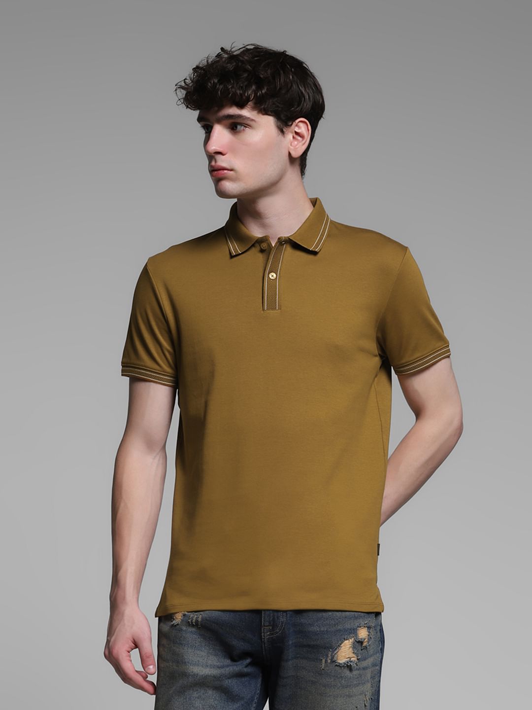 Brown Knitted Cotton Polo