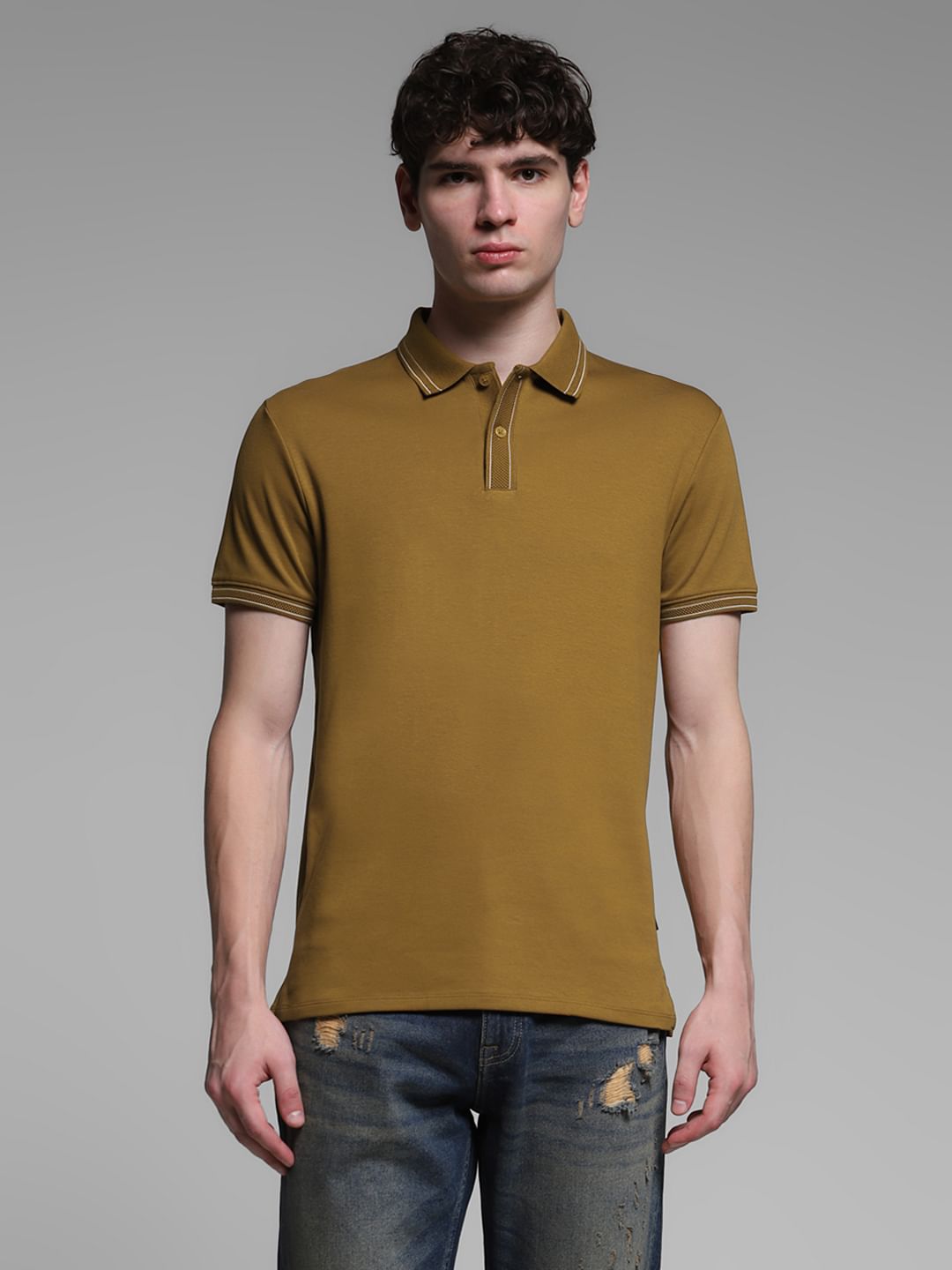 Brown Knitted Cotton Polo