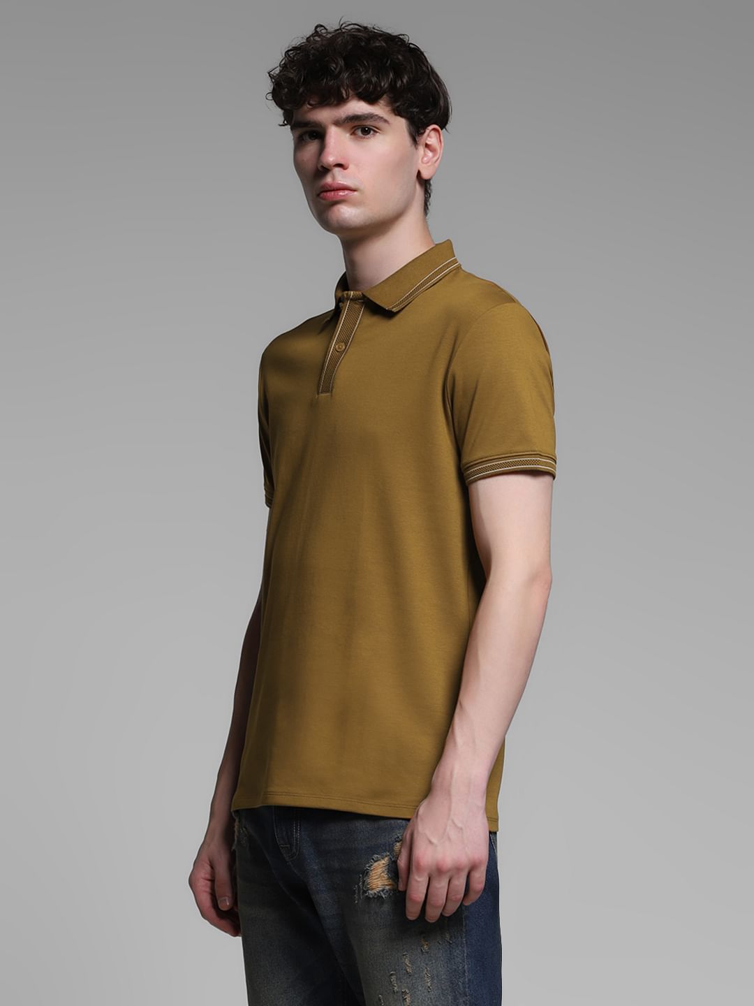 Brown Knitted Cotton Polo