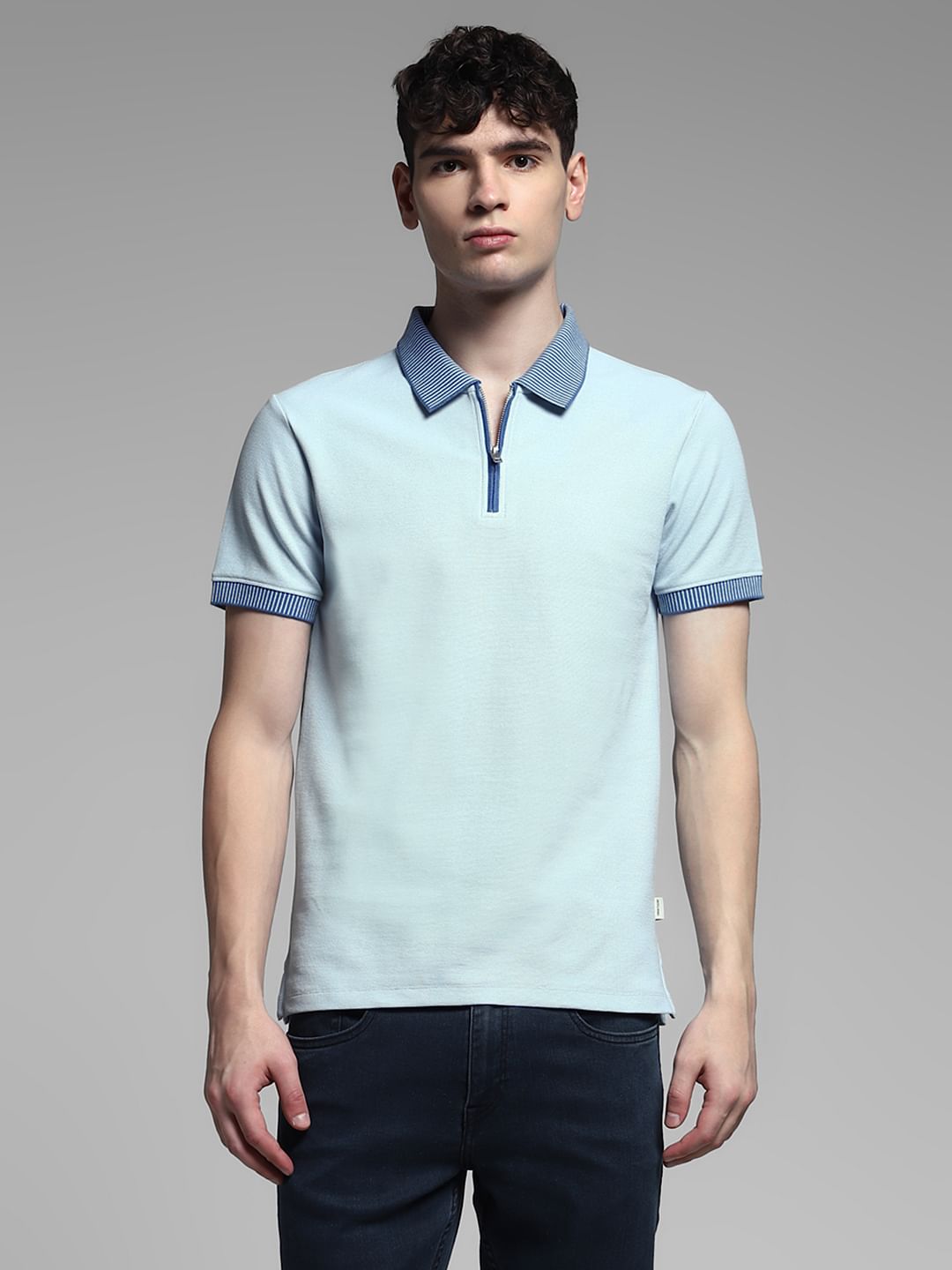 Light Blue Knitted Cotton Polo