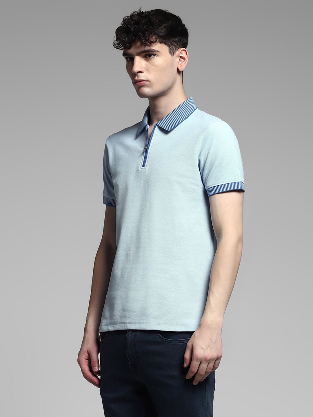 Light Blue Knitted Cotton Polo