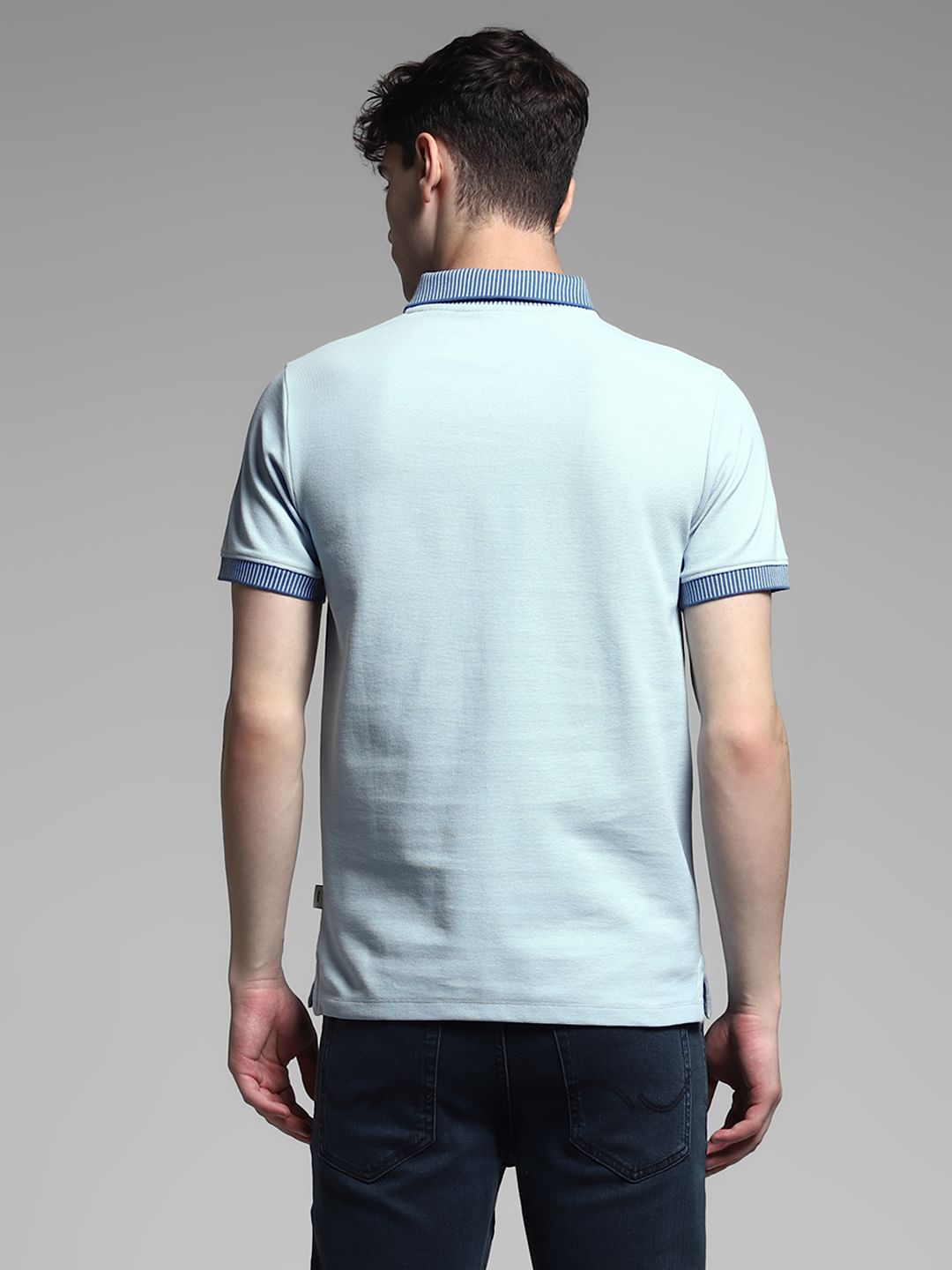 Light Blue Knitted Cotton Polo
