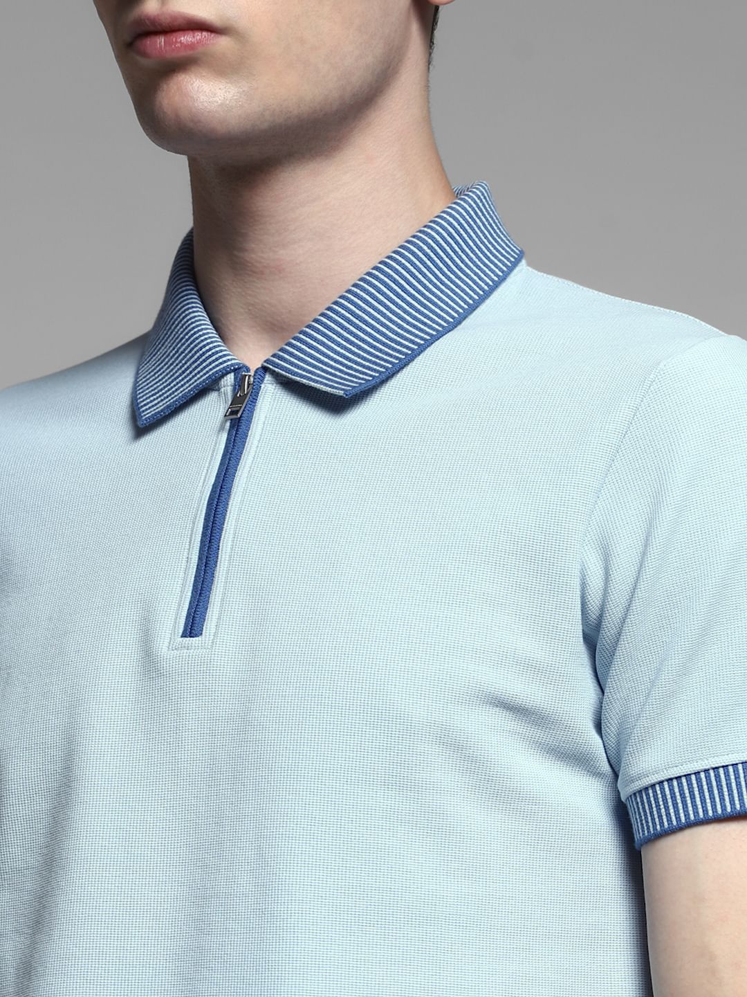 Light Blue Knitted Cotton Polo
