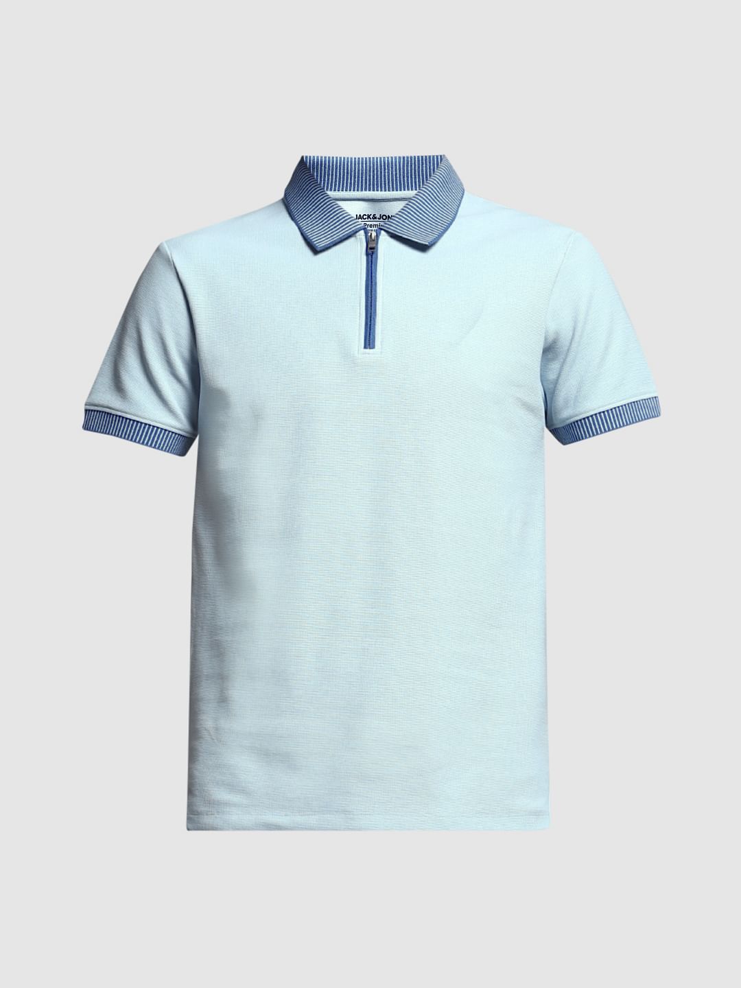 Light Blue Knitted Cotton Polo