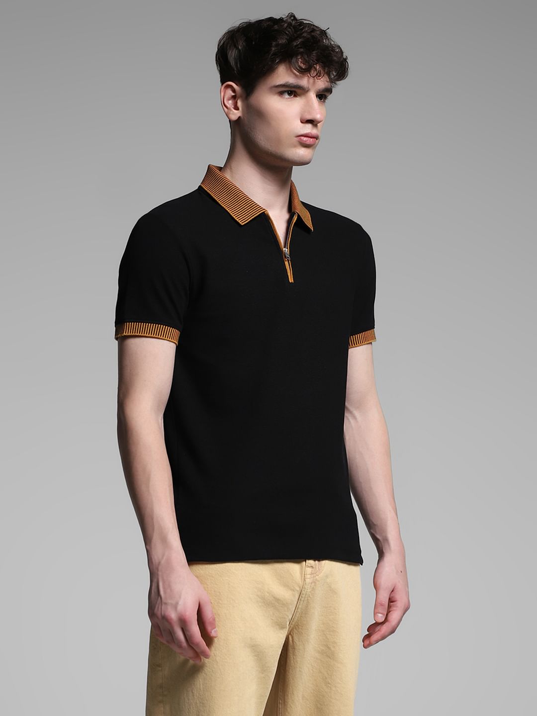 Black Contrast Placket Knitted Polo