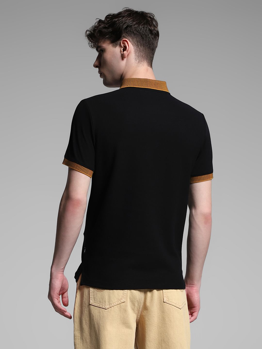 Black Contrast Placket Knitted Polo