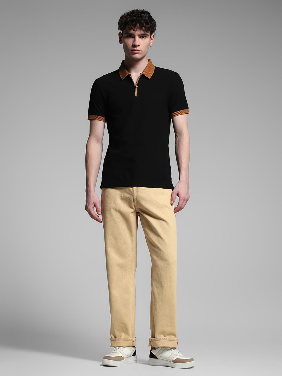 Black Contrast Placket Knitted Polo