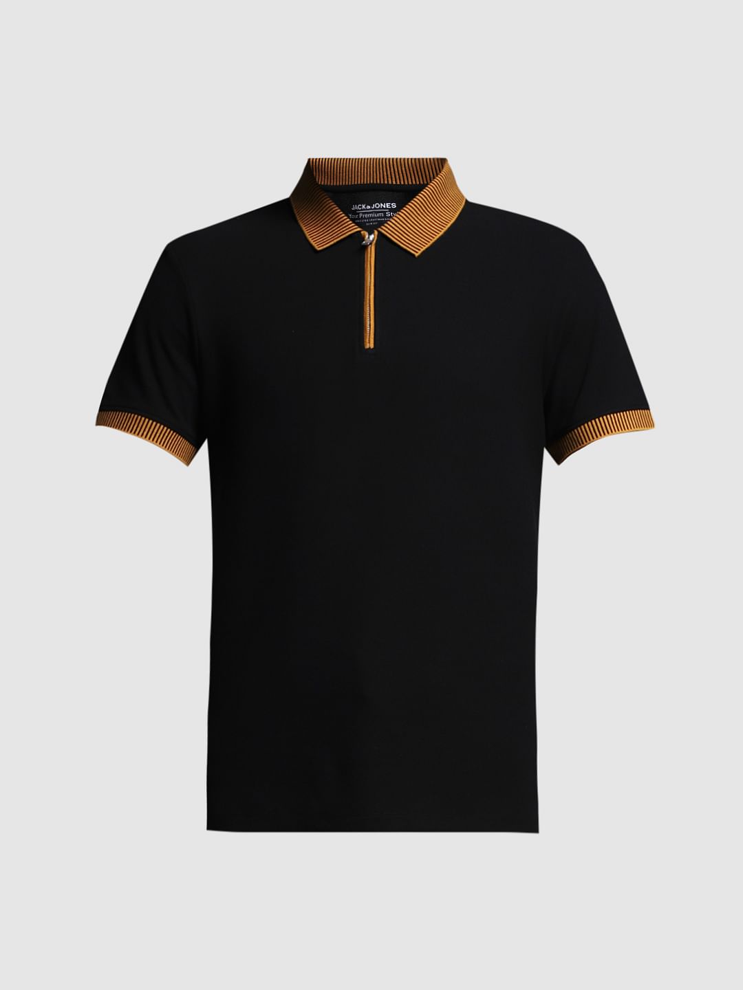 Black Contrast Placket Knitted Polo