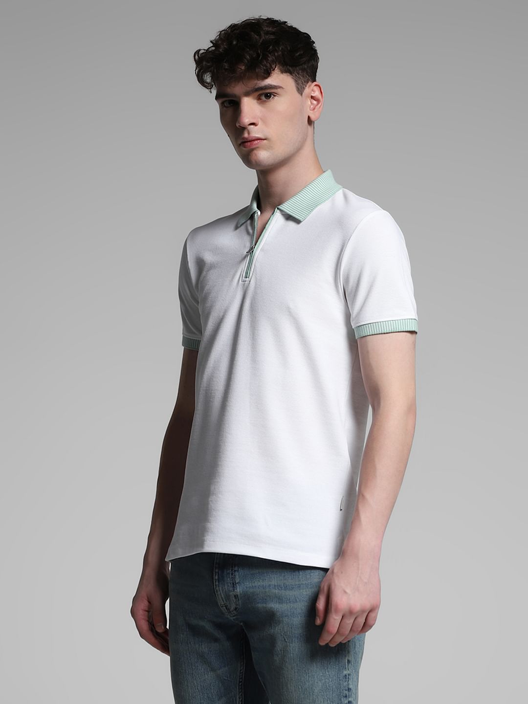 White Contrast Placket Knitted Polo