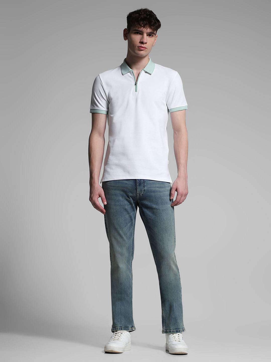 White Contrast Placket Knitted Polo