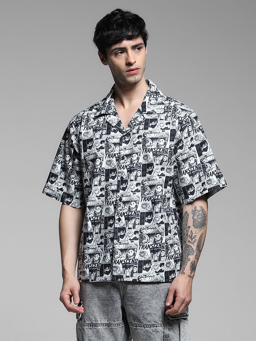 SmileyWorld Black Printed Oversized Shirt