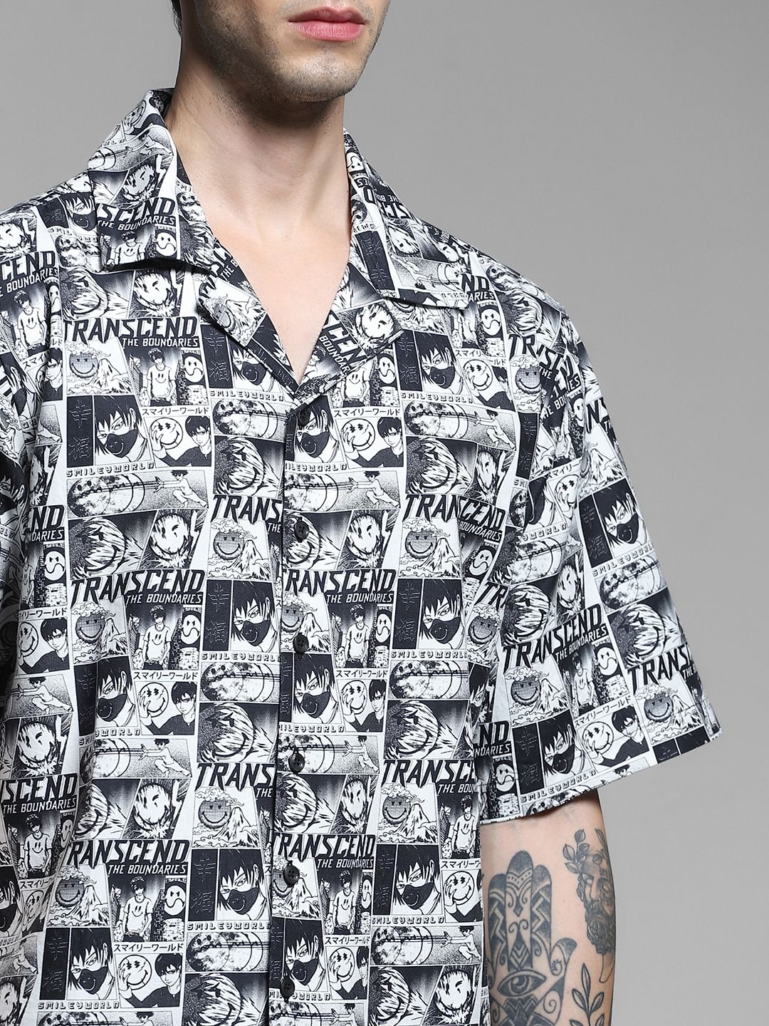 SmileyWorld Black Printed Oversized Shirt