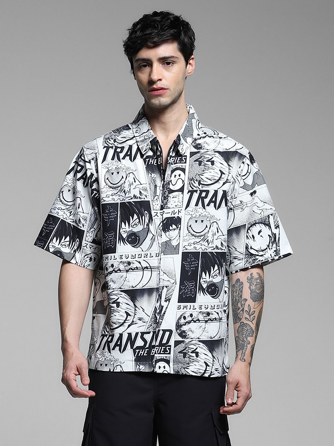 SmileyWorld White Printed Oversized Shirt