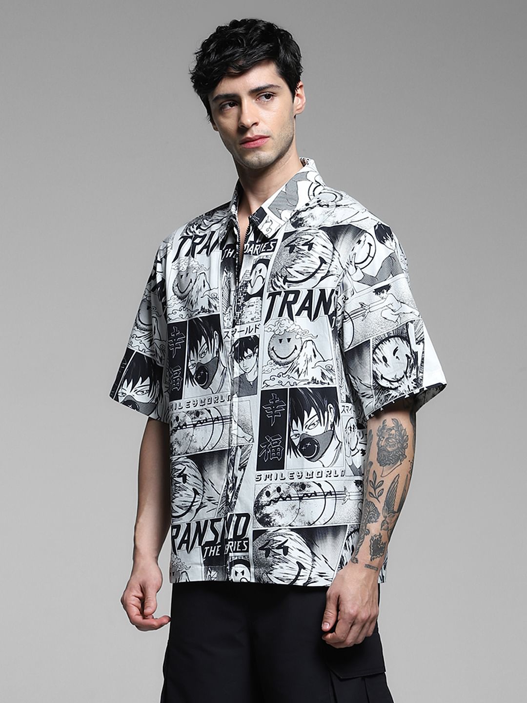 SmileyWorld White Printed Oversized Shirt