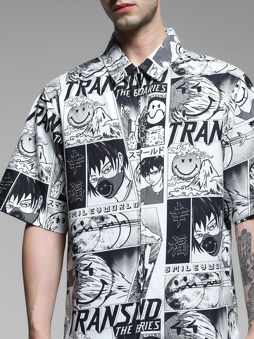 SmileyWorld White Printed Oversized Shirt