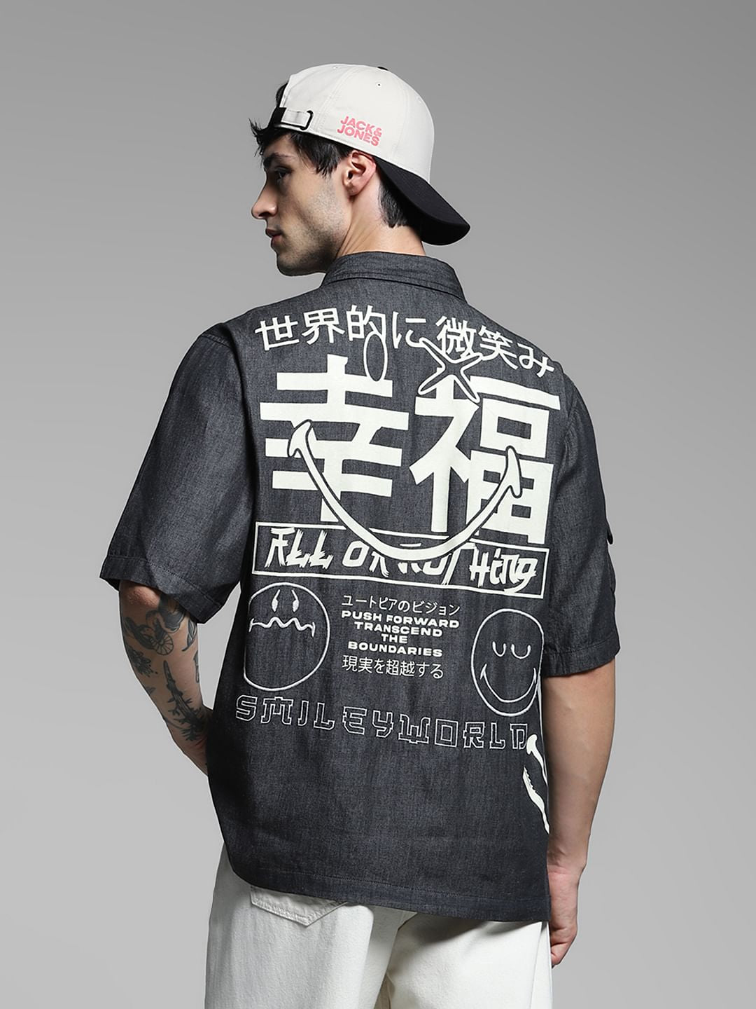 SmileyWorld Grey Printed Oversized Shirt