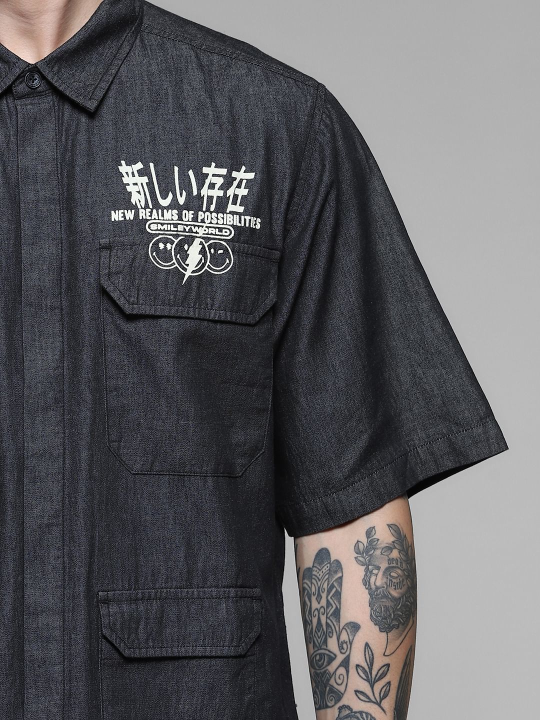 SmileyWorld Grey Printed Oversized Shirt