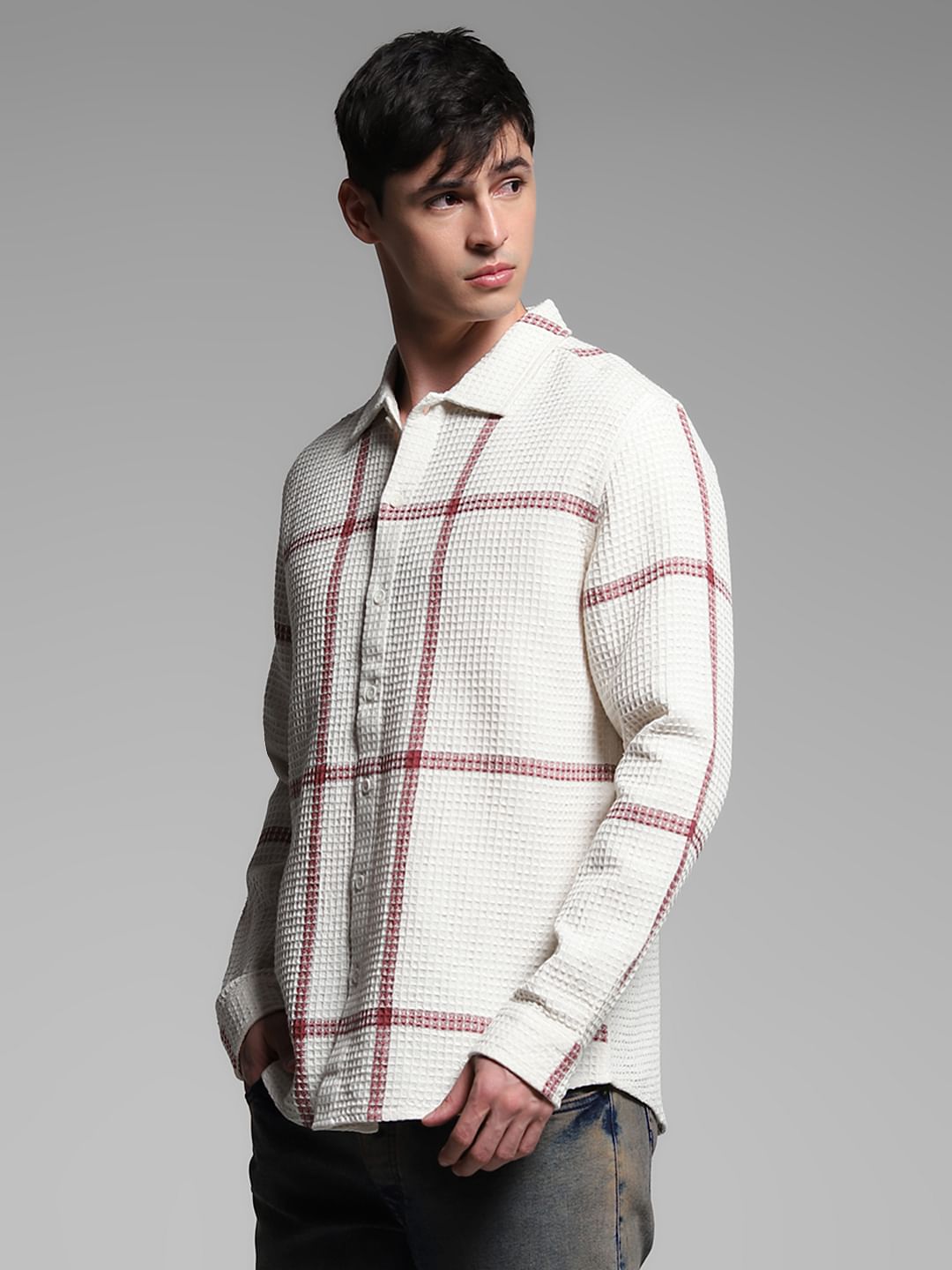 White Check Print Cotton Shirt