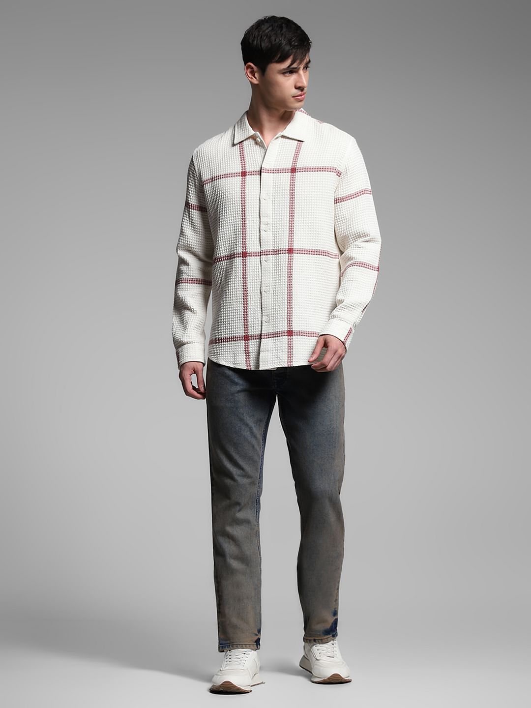 White Check Print Cotton Shirt