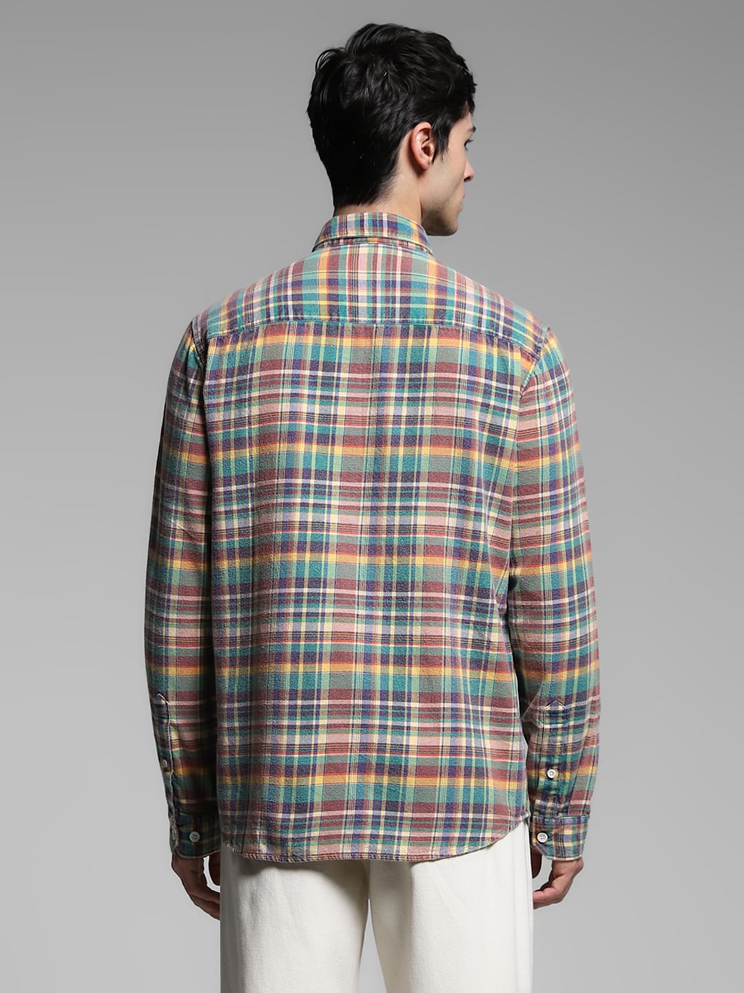 Yellow Check Print Cotton Shirt