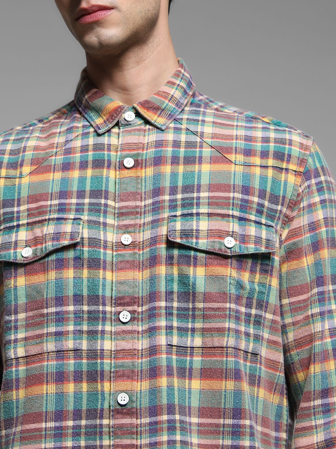 Yellow Check Print Cotton Shirt