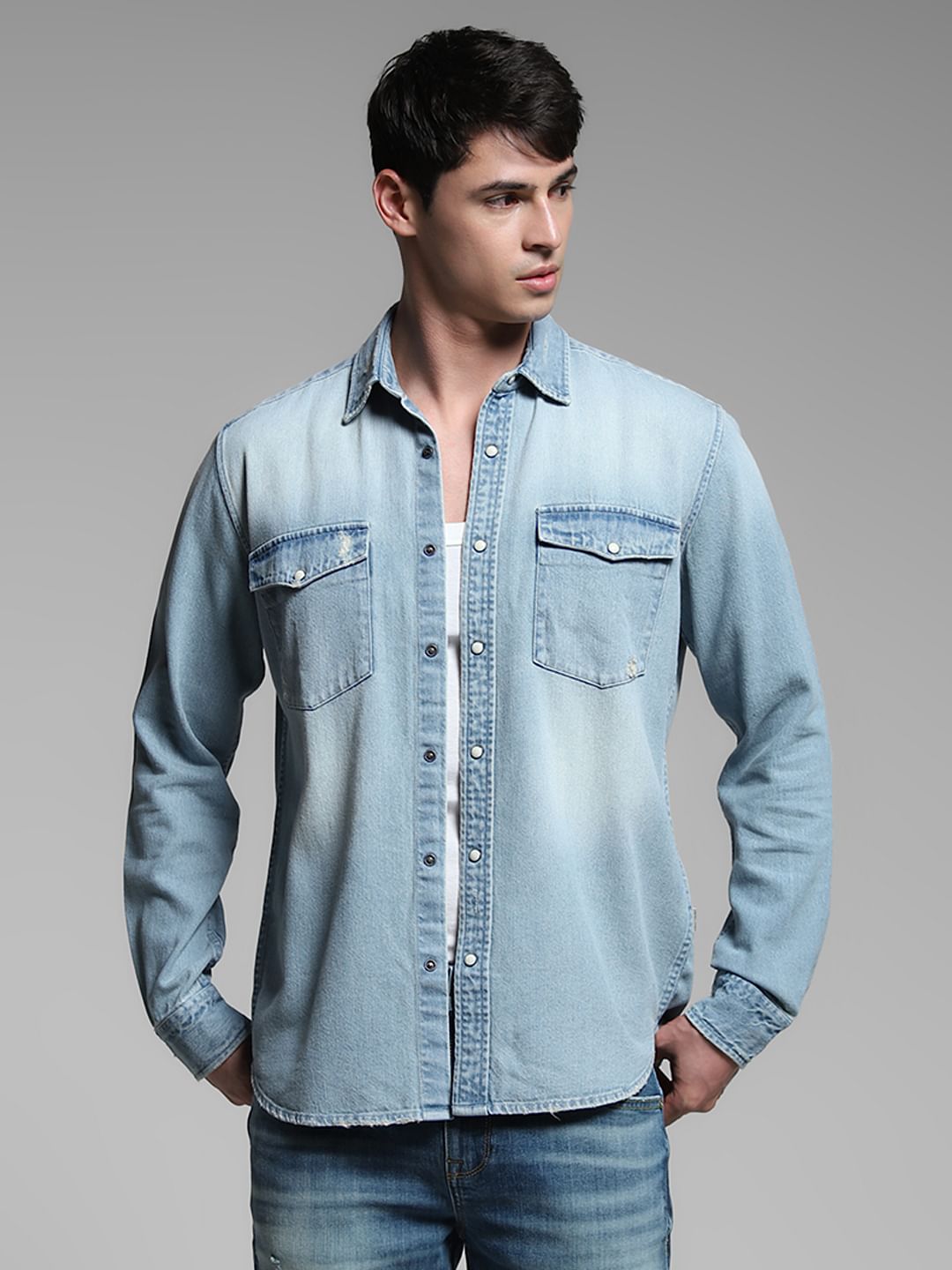 Light Blue Washed Denim Shirt