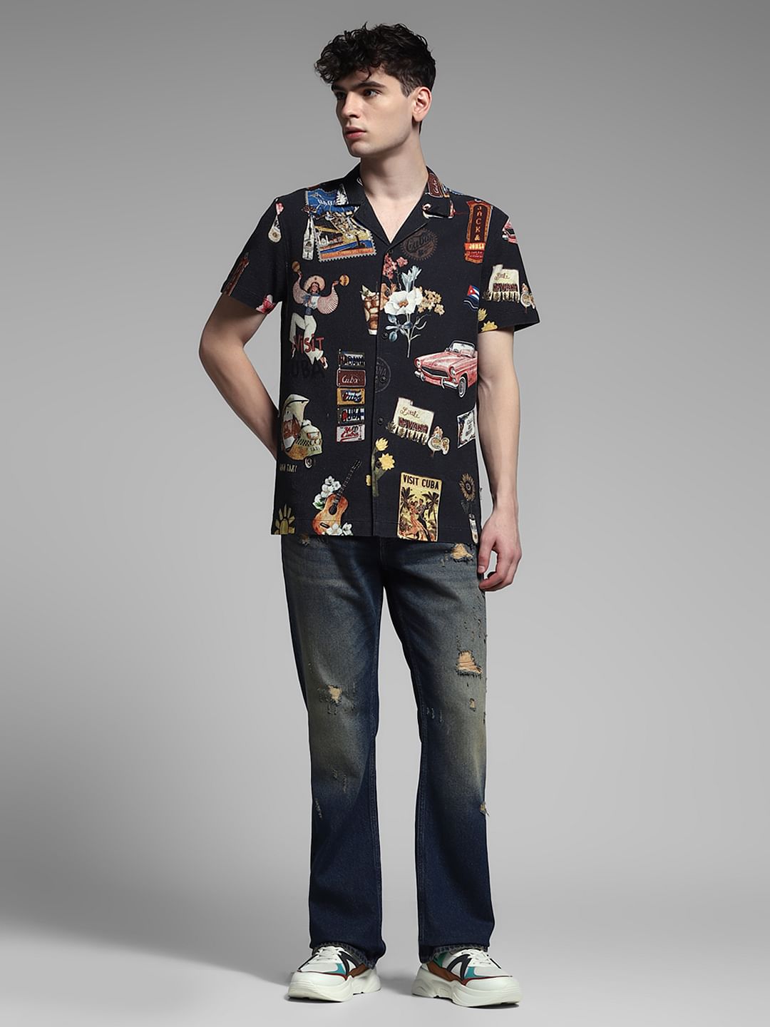 Black Printed Cotton Shirt