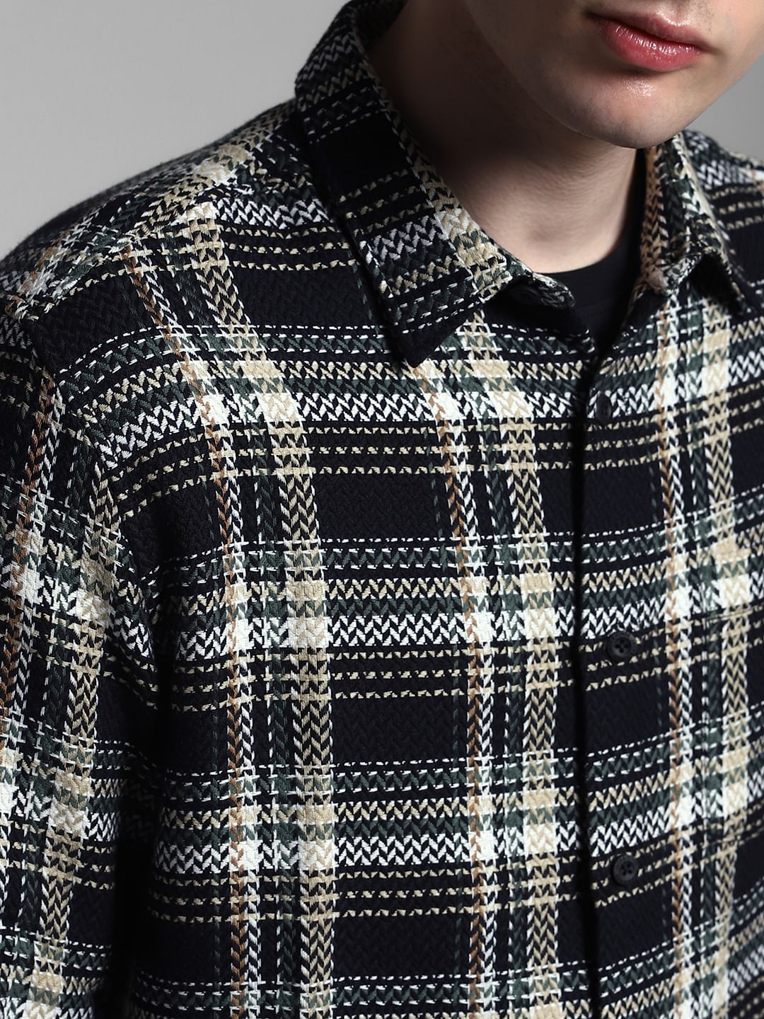 Black Check Oversized Cotton Shirt
