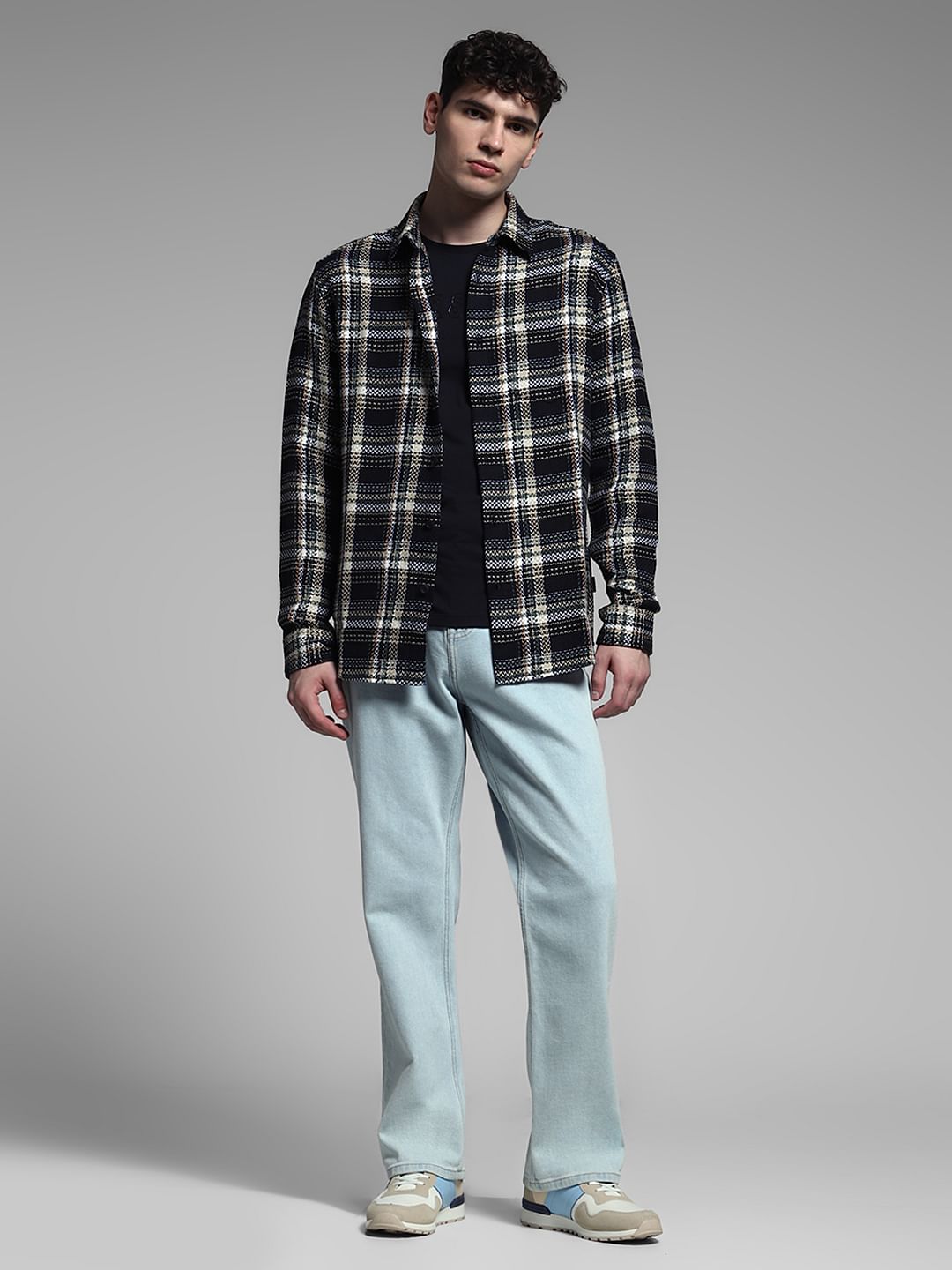 Black Check Oversized Cotton Shirt