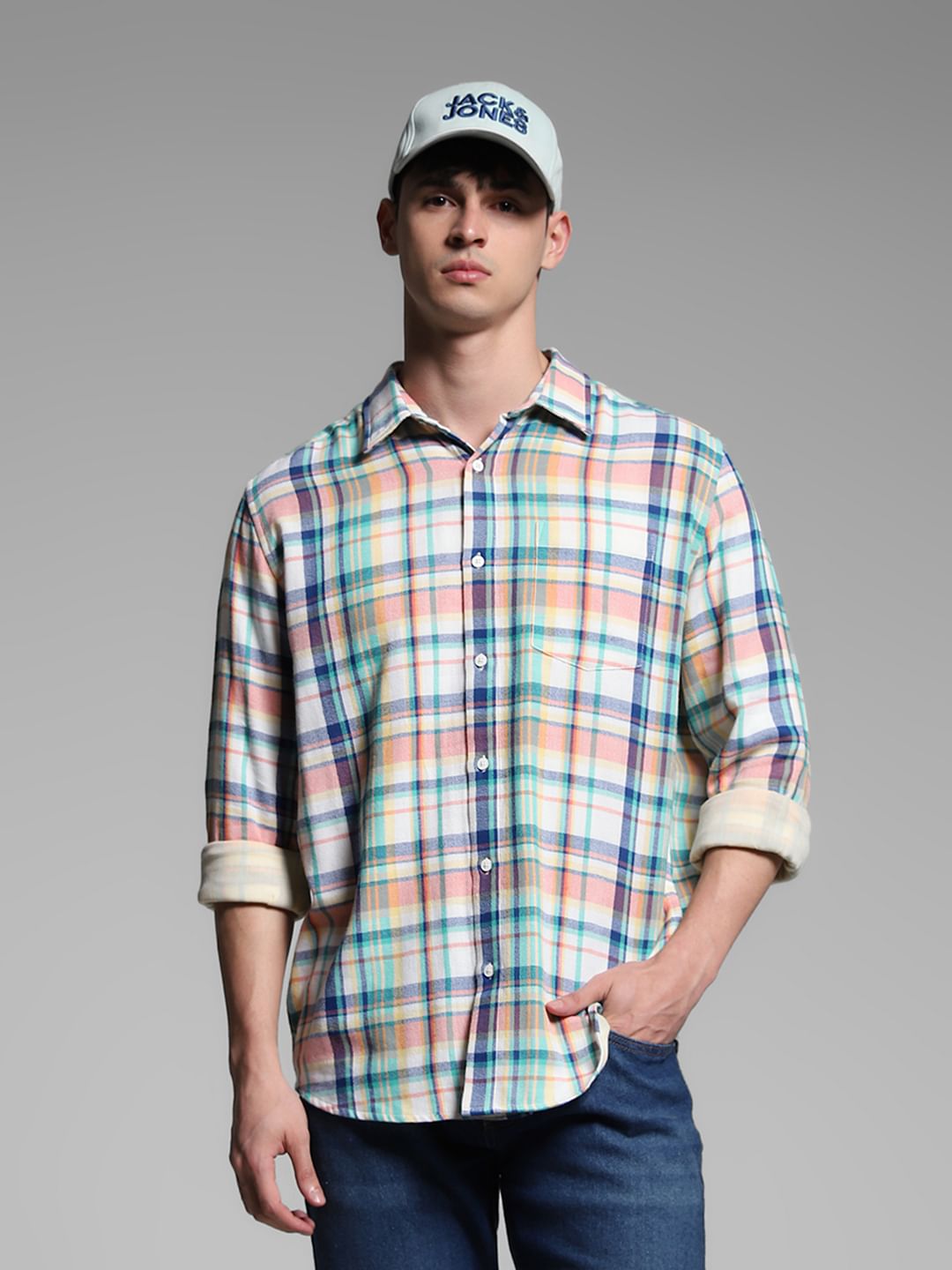 Yellow Check Print Cotton Shirt