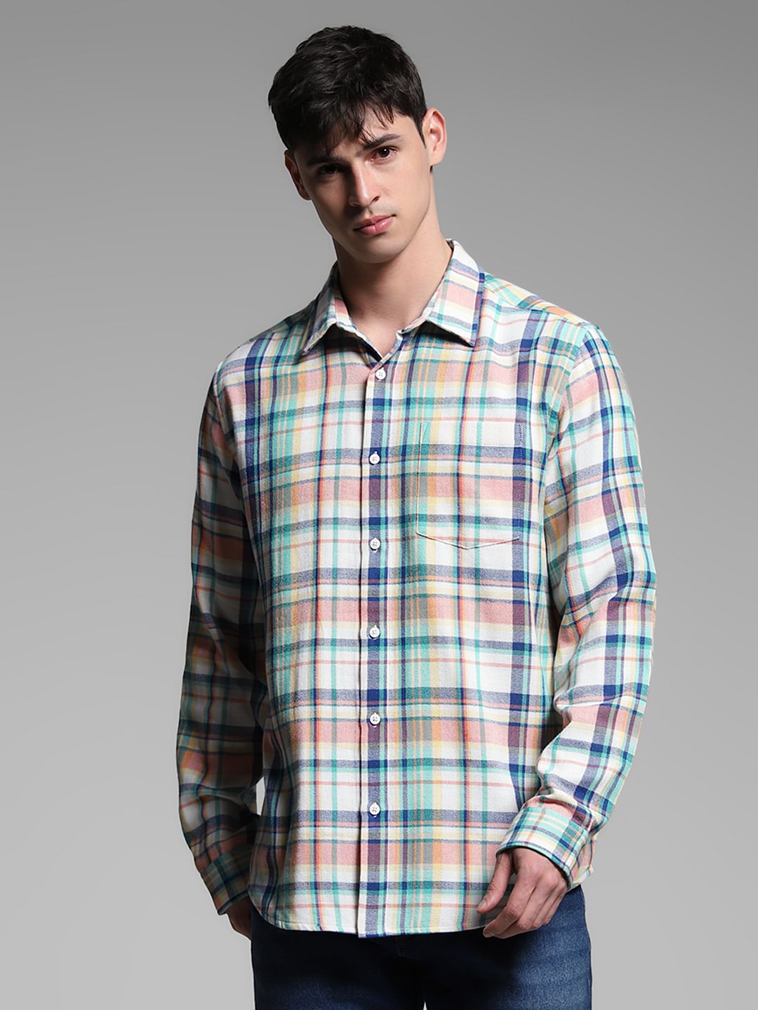 Yellow Check Print Cotton Shirt