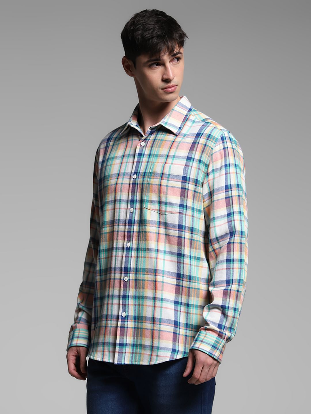 Yellow Check Print Cotton Shirt