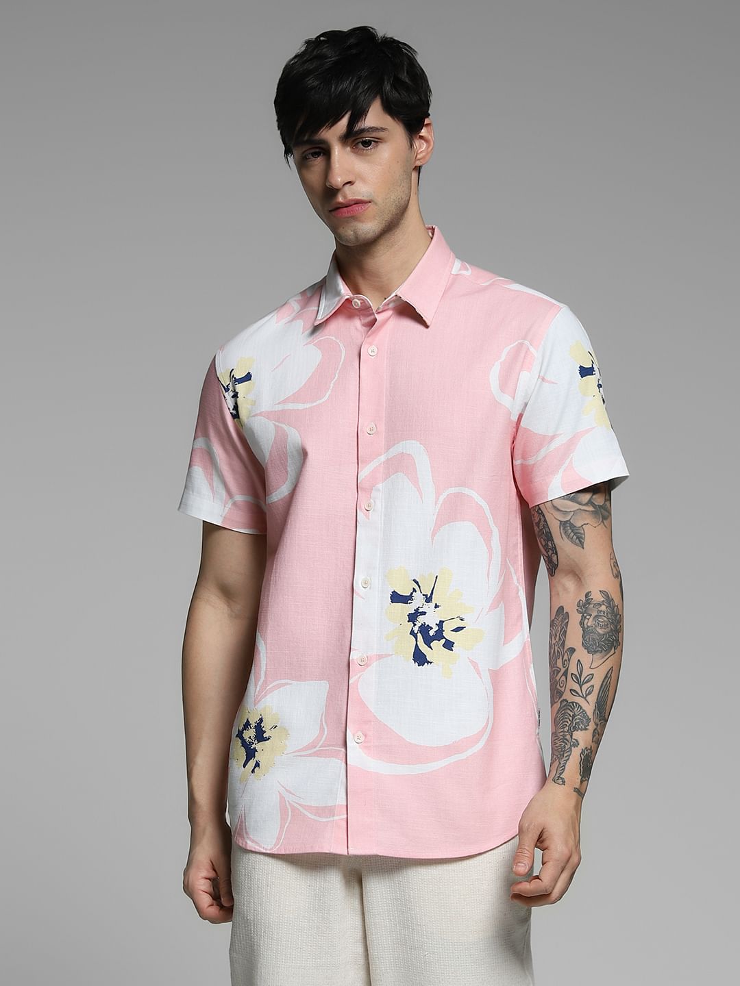 Pink Floral Print Cotton Shirt