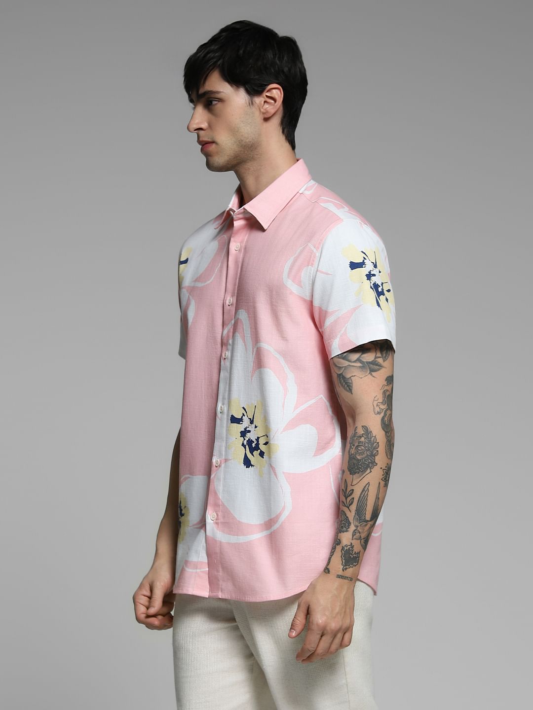 Pink Floral Print Cotton Shirt