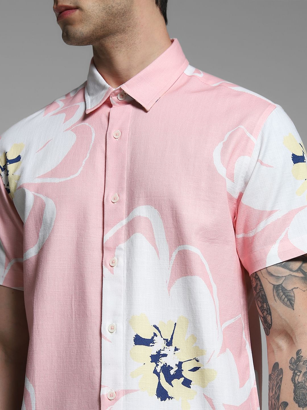 Pink Floral Print Cotton Shirt