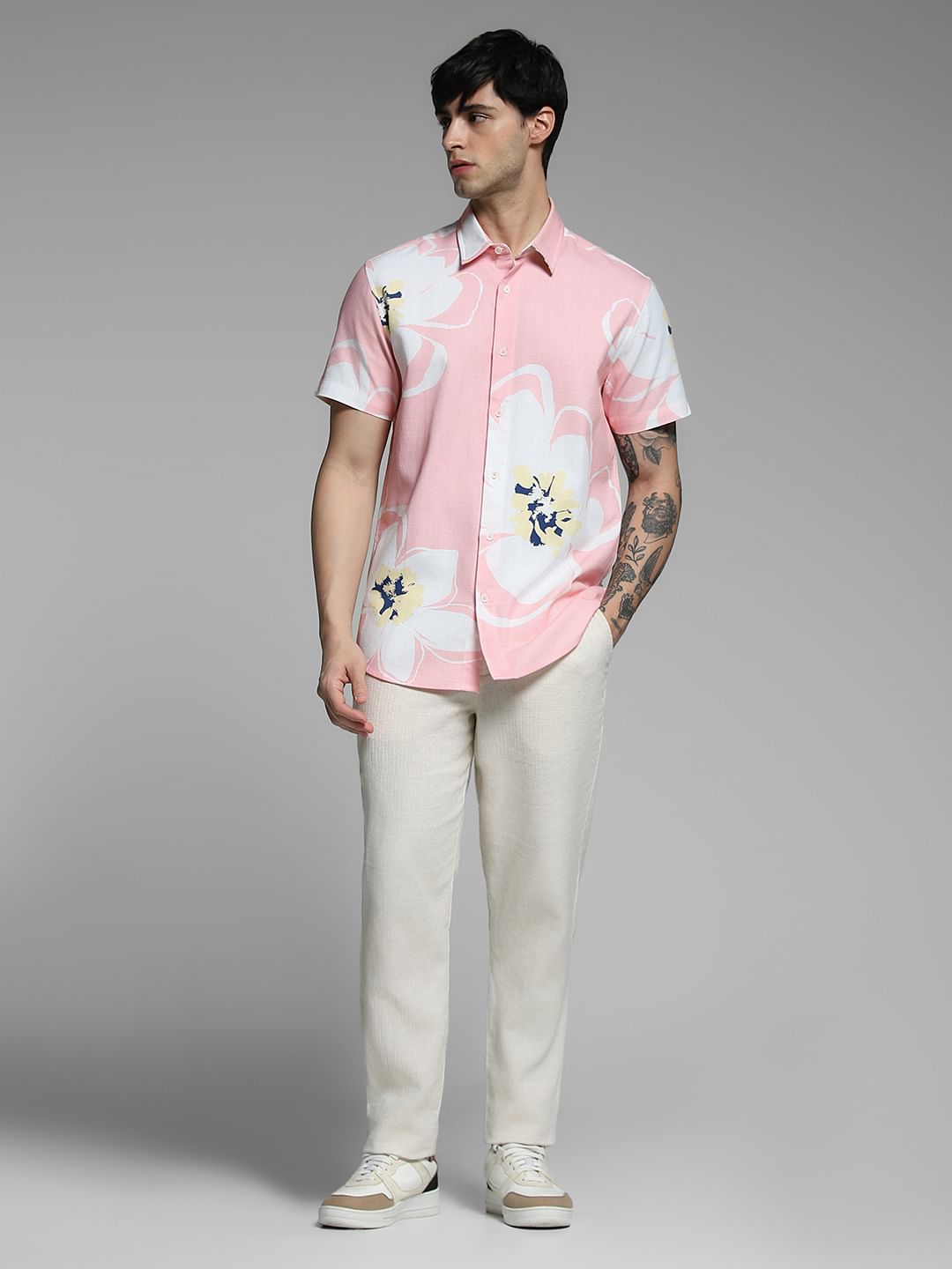 Pink Floral Print Cotton Shirt